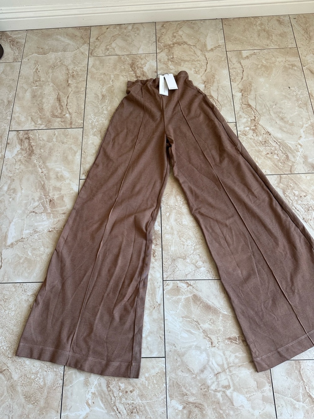 High-Rise Wide Leg Knit Pants in Cocoa Brown